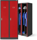 Jan Nowak Armoire Vestiaire Metallique 2B1A Casier en Métal 2 Compartiments cloison Revêtement en Poudre 180 cm x 80 cm x 50 cm (Anthracite/Rouge)