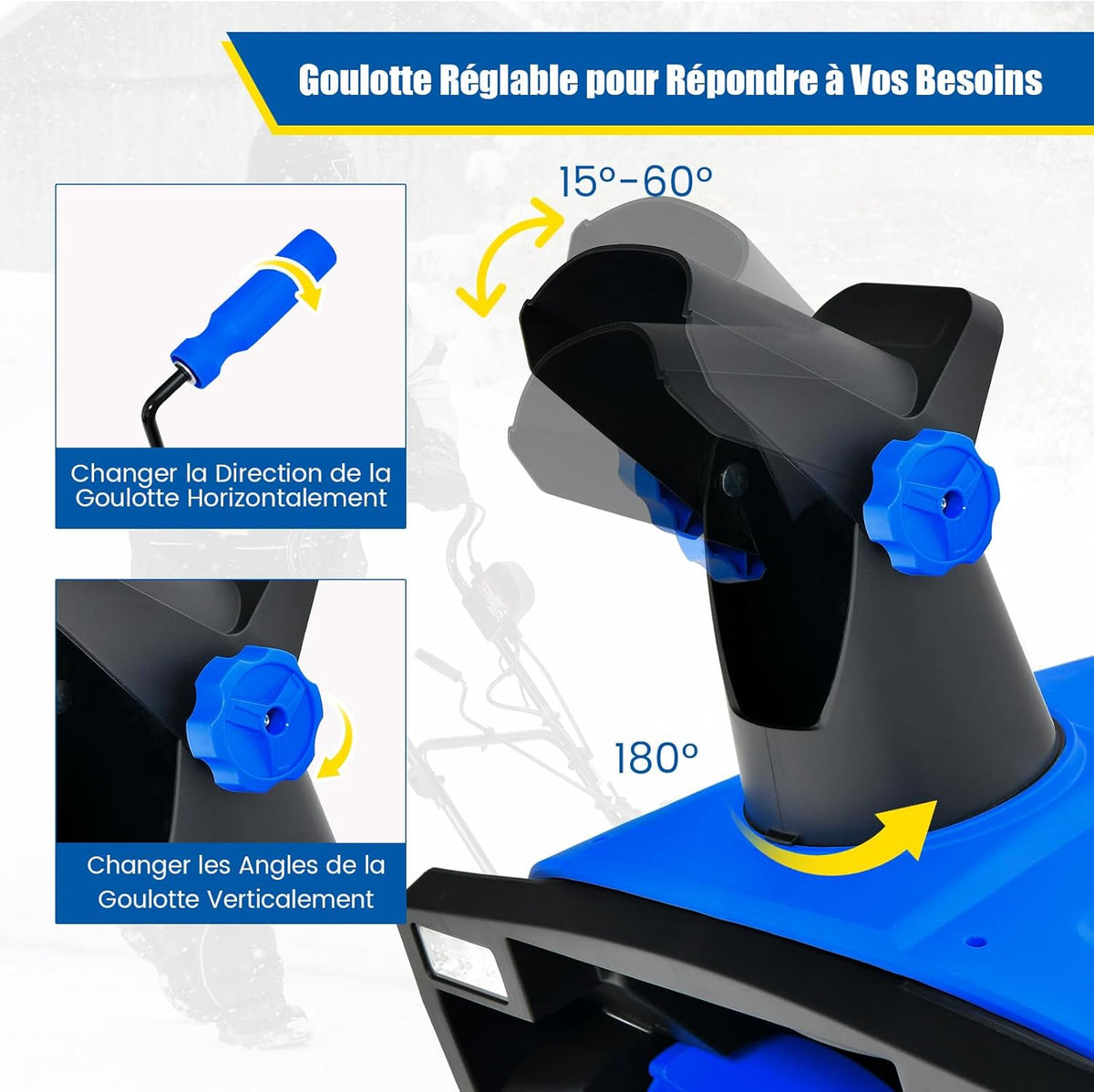 COSTWAY Déneigeuse Électrique avec 2 Lumières LED, Souffleuse à Neige Filaire 15 A 500 mm avec Goulotte Rotative à 180° Distance de Projection 9 m, pour Jardin Cour (Bleu)
