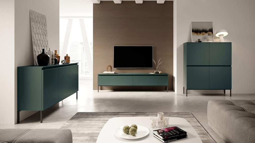 Selsey Commode Armoire 3 Portes 77 x 150 cm sur Pieds Dorés Meuble De Rangement pour Chambre À Coucher Vert Foncé Bemmi