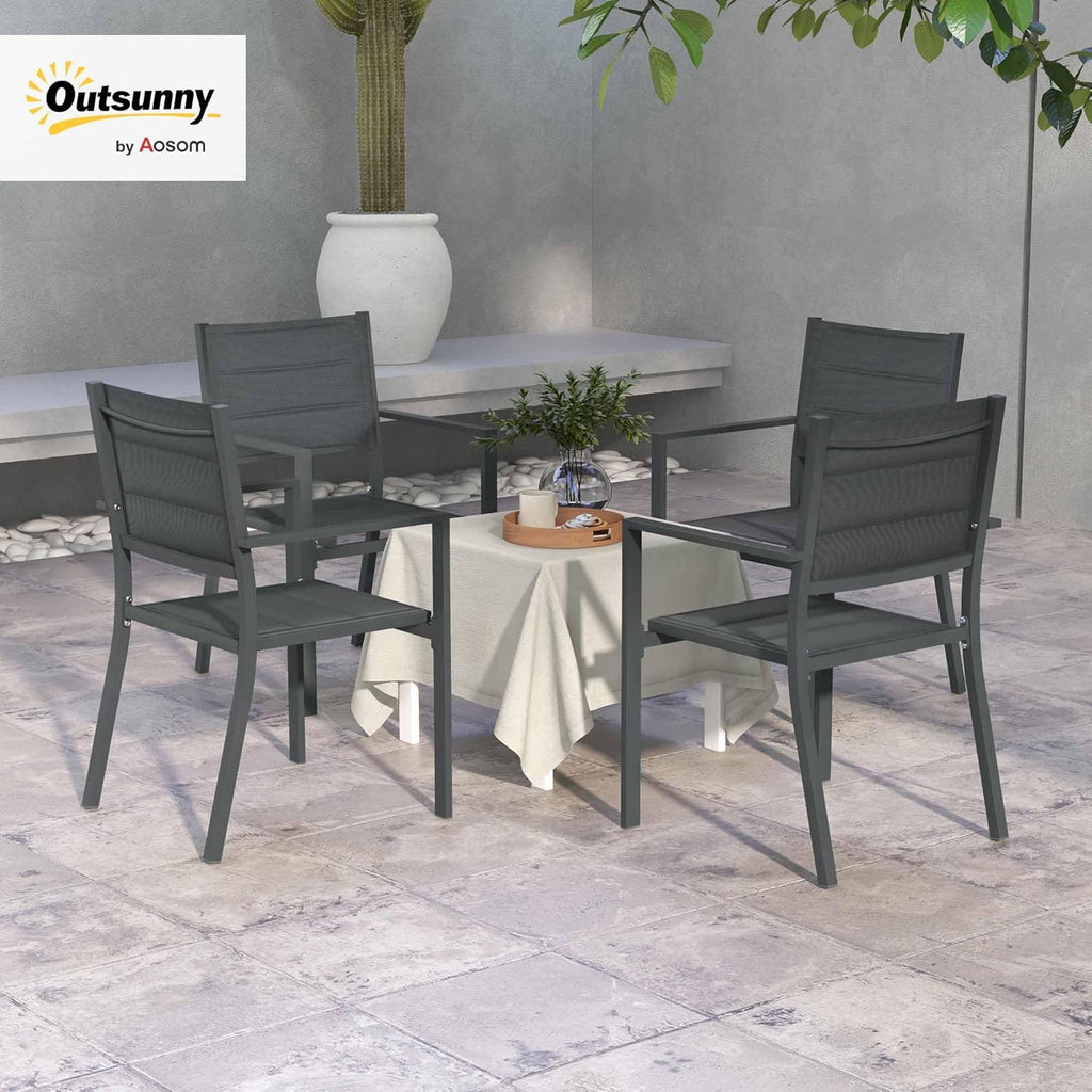 Outsunny Ensemble de 4 chaises de Jardin empilables en Aluminium et textilène avec accoudoirs, Lot de 4 pièces pour extérieur, Gris