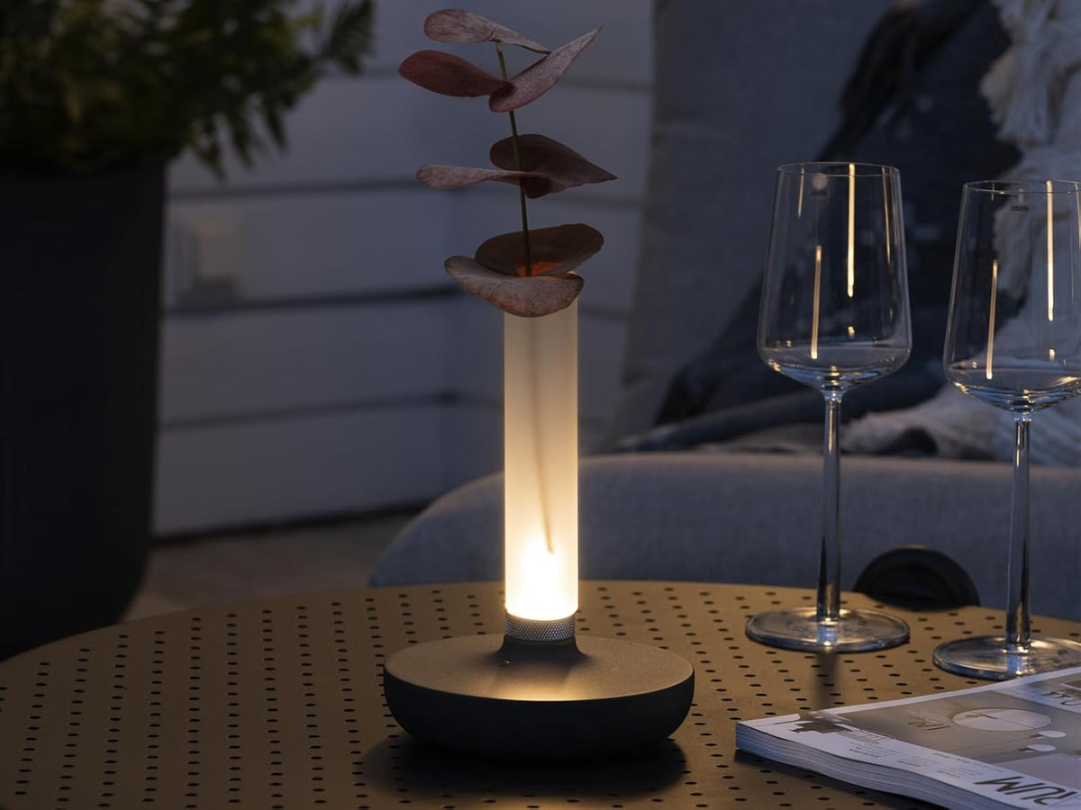 Lot de 2 lampes d'extérieur et vase à fleurs avec batterie Noir Hauteur 20 cm