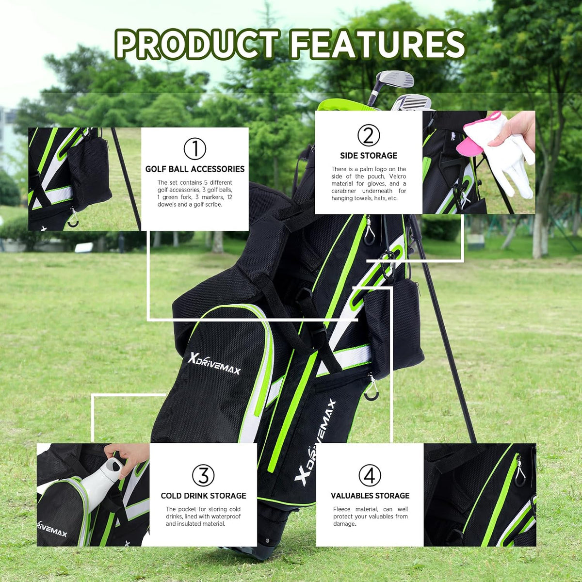 XDriveMax Sac detrepied,Sac deLeger avec Support pour Homme et Femme, Sac trépiedPremium avec Housse de Pluie, Poche Isotherme et Kit d'Accessoires de