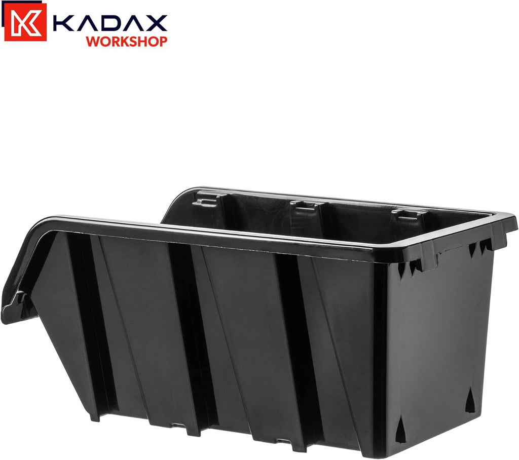 KADAX Boîtes de Rangement Murales, Boîtes Empilables en Plastique pour Organiser Vos Outils, Bacs à Bec pour Garage Lot de 50 : Noir, 390 x 240 mm