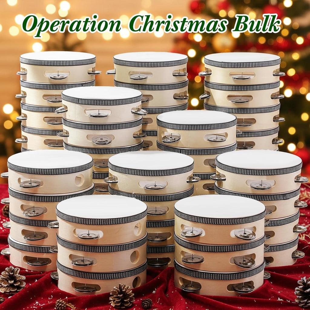 Lukmaa Lot de 50 tambourins de mariage en vrac de 15,2 cm pour adultes - Cadeau de percussion à main en bois et métal - Instrument éducatif musical pour église, fête de mariage