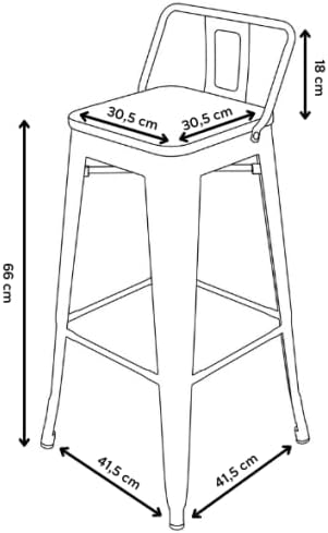 Kosmi Lot de 4 tabourets de Bar en métal Noir Mat Style Industriel avec Dossier et Assise en Bois Clair - Hauteur 66cm