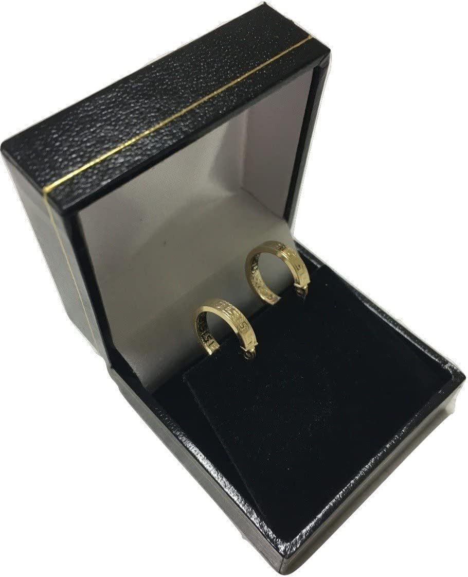 Boucles d'oreilles PR141 en or jaune 585 de 14 carats - Motif petite clé grecque - 3 x 14 mm de diamètre