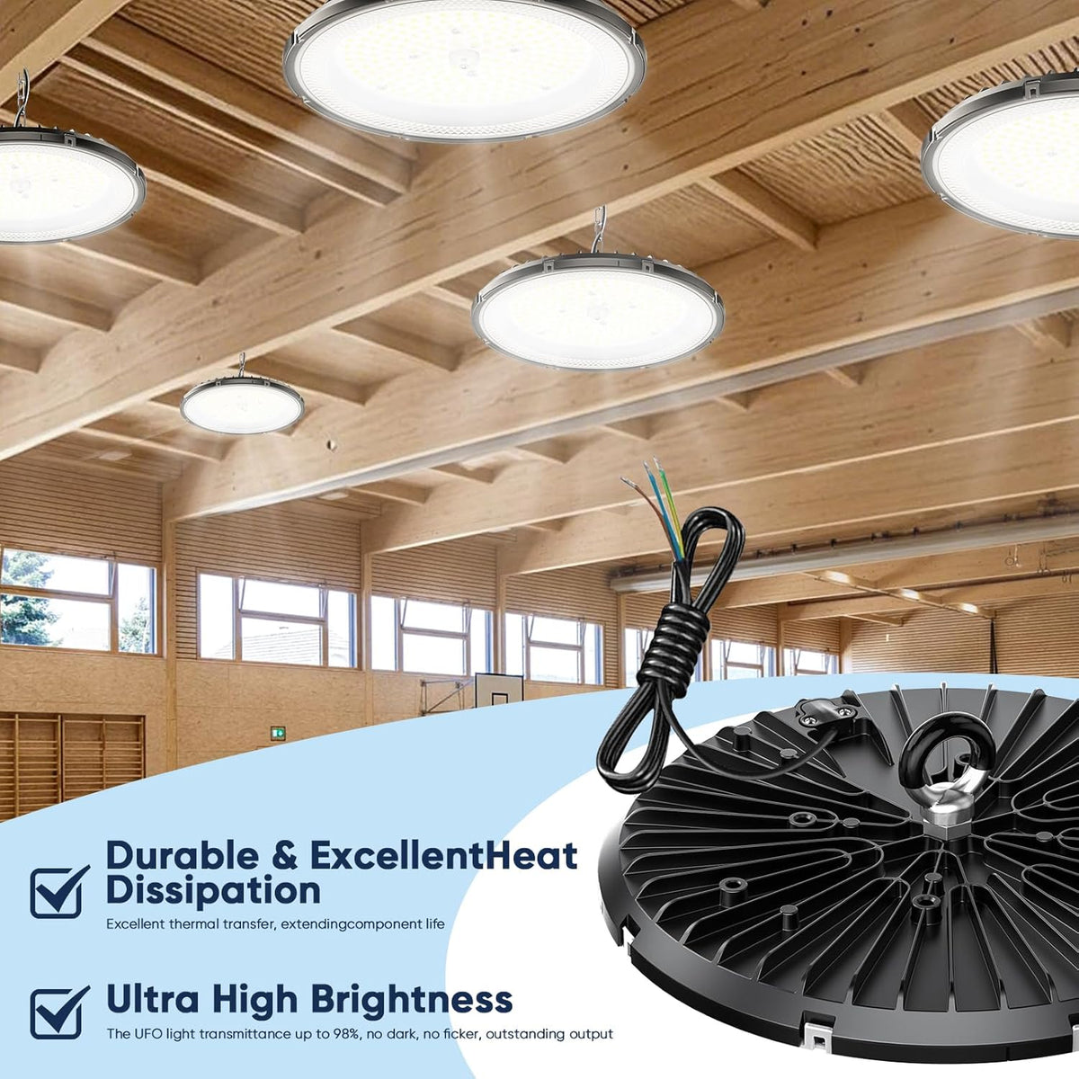 6 PC 200W UFO LED Lights Projecteur,Spot intérieur 30000lm 6000k Froid Blanc, LED High Bay Light ip65 imperméable