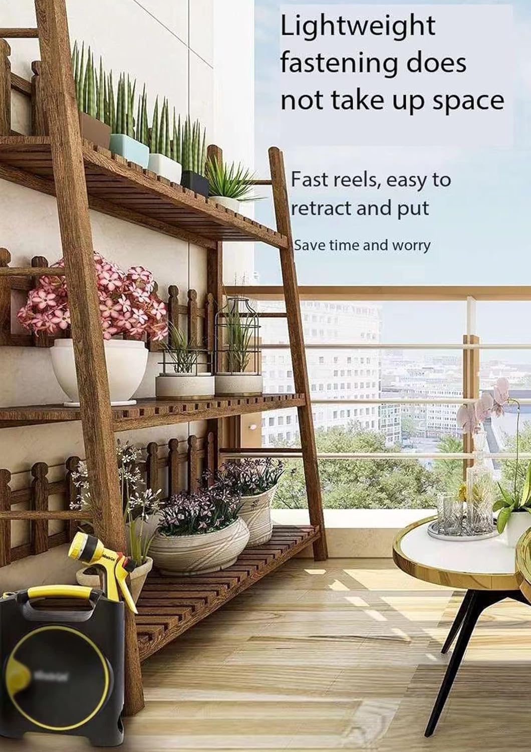 PRUJOY Kit de Tuyau d'arrosage, Chariot Mural de Recyclage Automatique, idéal pour l'arrosage du Jardin, Enrouleur de Tuyau d'arrosage extérieur