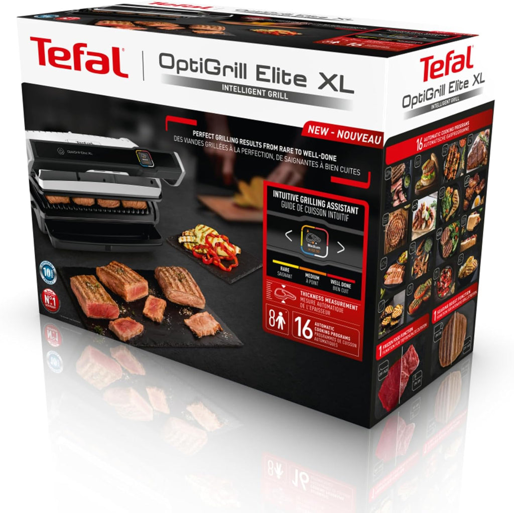 Tefal Optigrill Elite XL, Grill intelligent, 16 programmes, Mode manuel, Fonction marquage, XL 8 personnes, GC760D12