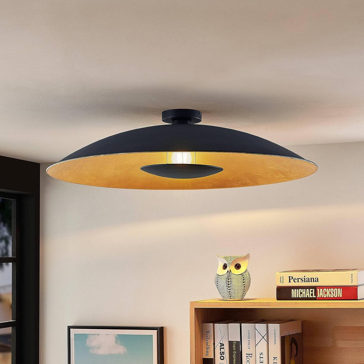 Lindby Plafonnier Narisara à intensité variable Moderne en Noir Métal e. a. pour Salon et Salle manger 1 lampe,à E27 , Luminaire Lampe Plafond Eclerage Eclairage Interieur