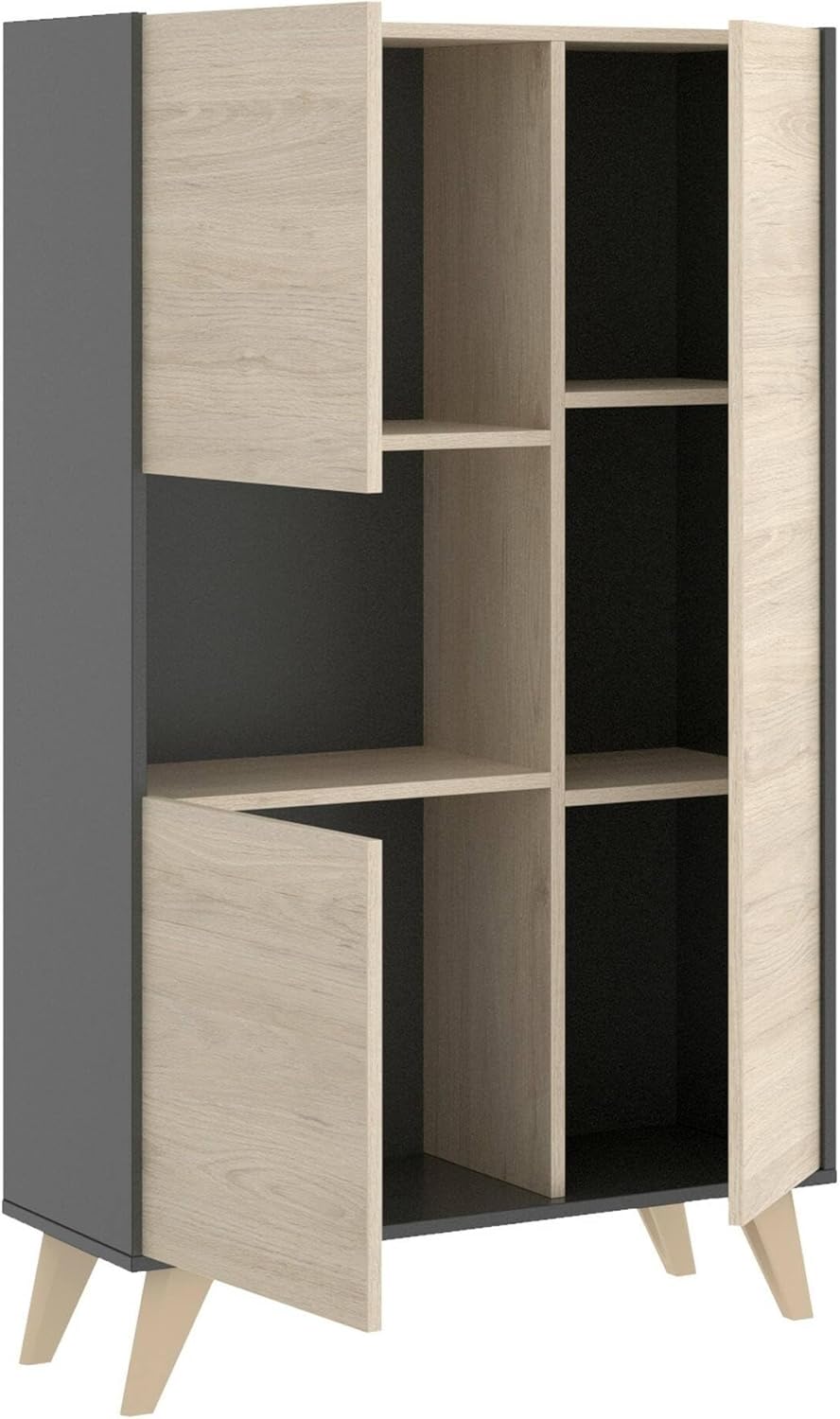 Dmora - Buffet Haut buffet de salon moderne à 3 portes, 81x43h135 cm, chêne et anthracite