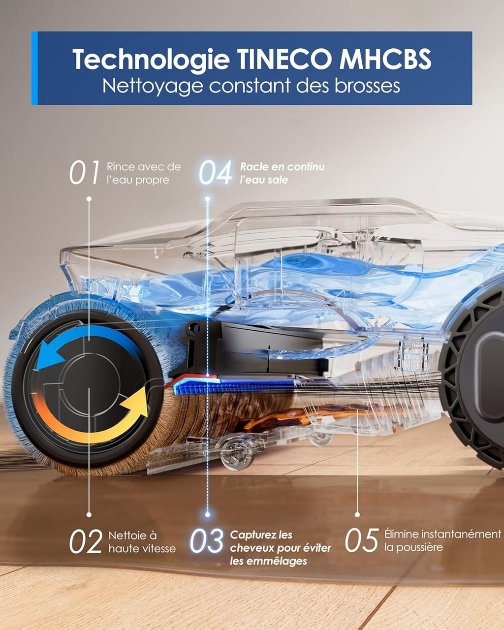 Tineco Floor One S9 Artist Aspirateur Laveur, 22 kPa d'aspiration, 360° SmoothDrive, Design Anti-emmêlement, 50 Min d'autonomie, Nettoyage des Bords des 2 côtés, s'aplatit à 180°, Flashdry à 85°C