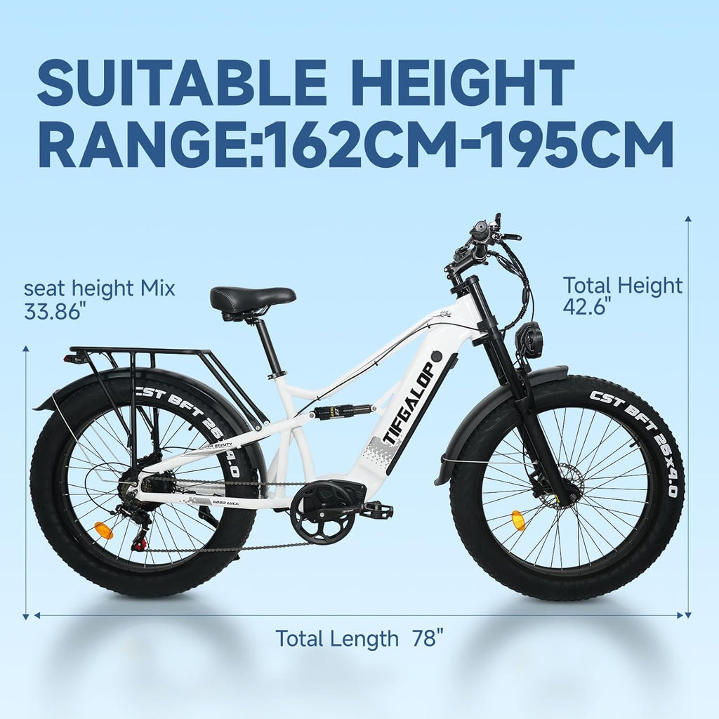 Lohang Vélo électrique pour Adultes, VTT 26 Pouces, Batterie 52 V 19/21 Ah, autonomie jusqu'à 40-90 km, Moteur Unique/Double, Double amortisseurs, 7 Vitesses, vélo électrique de Plage et de Neige