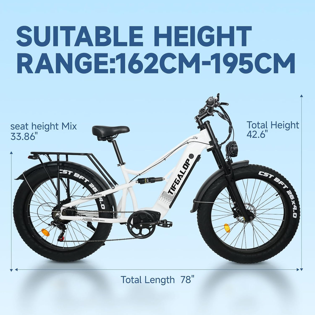 Lohang Vélo électrique pour Adultes, VTT 26 Pouces, Batterie 52 V 19/21 Ah, autonomie jusqu'à 40-90 km, Moteur Unique/Double, Double amortisseurs, 7 Vitesses, vélo électrique de Plage et de Neige