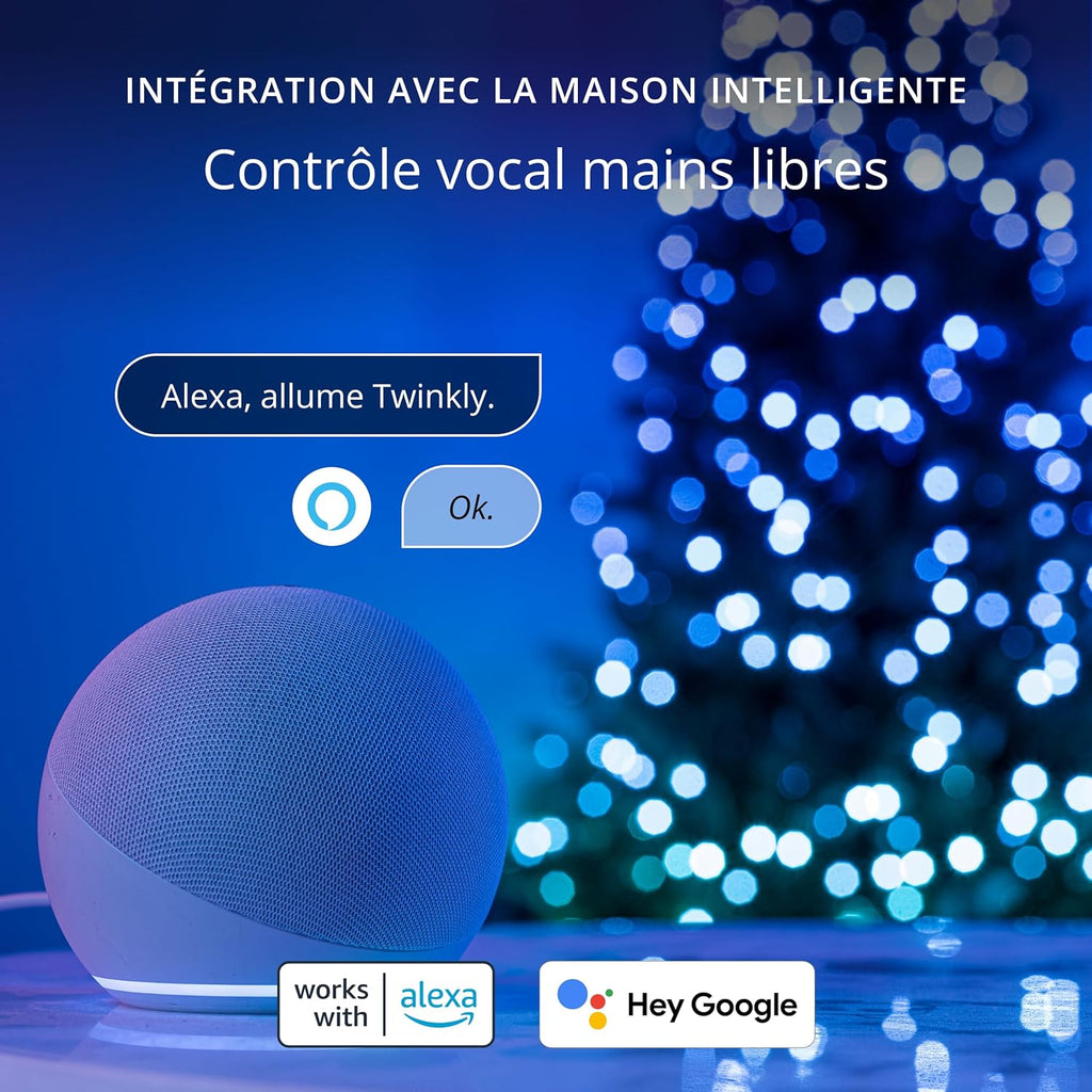 Twinkly - Strings HD - Guirlandes de Noël LED contrôlées par application avec 700 LED RVB 16 millions de couleurs plus blanc chaud, 38,5 mètres, Câble vert