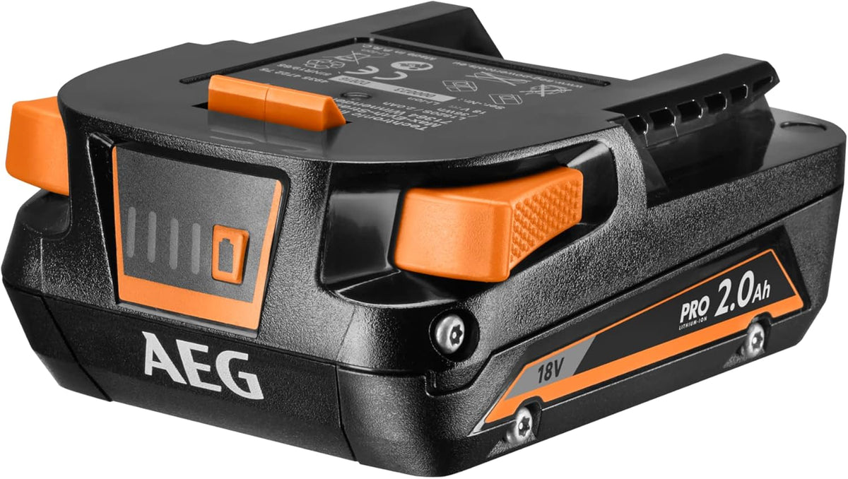 AEG - Perceuse percussion compacte, visseuse à chocs, 2 batteries 2,0 Ah, chargeur, coffret, coffret 17 pièces