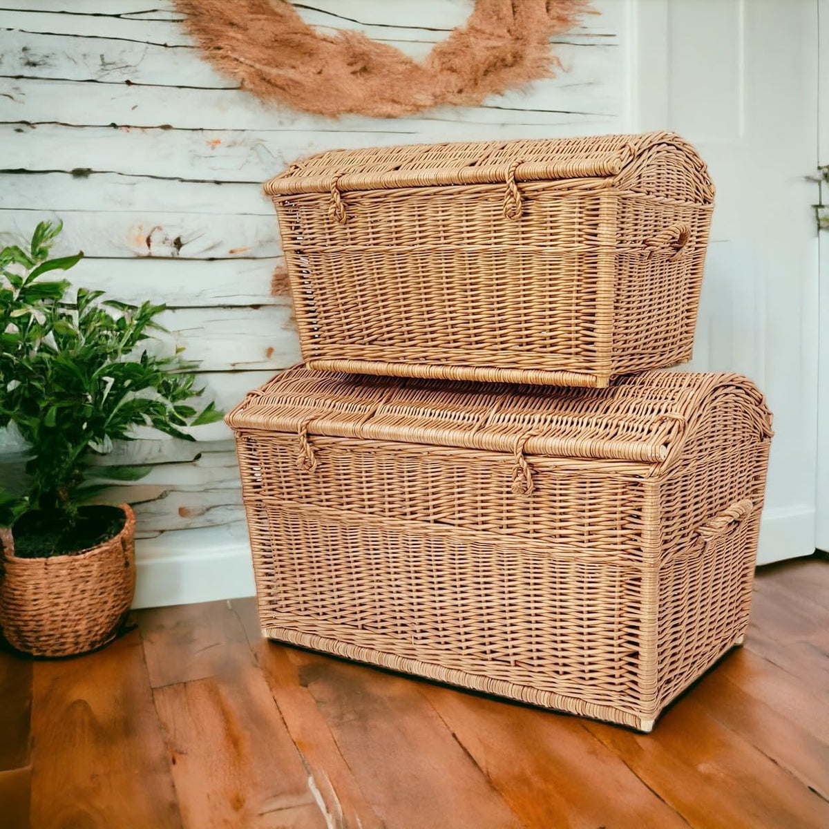 Panier en osier de 60 cm et 80 cm, en forme de pirate, coffre en osier, rangement pour couvertures, livres, jouets ou autres objets