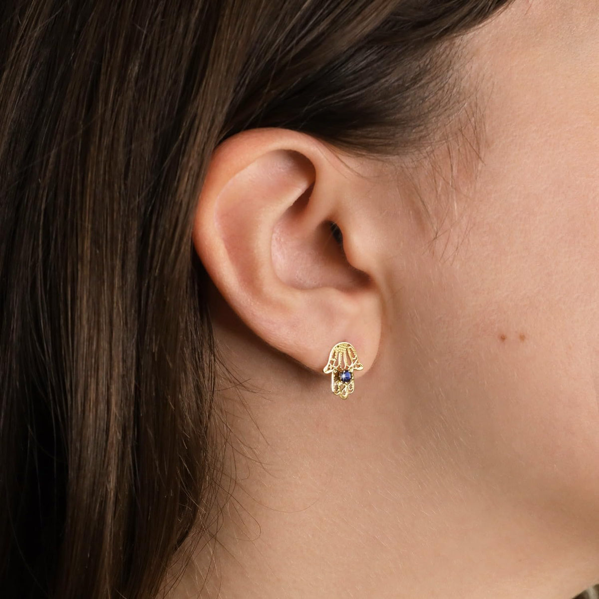 Lucchetta - Main de Fatma/Hamsa Pendentif ou Boucles d'Oreilles, option Saphir Bleu Naturel, Bijoux d'Or pour Femmes Filles