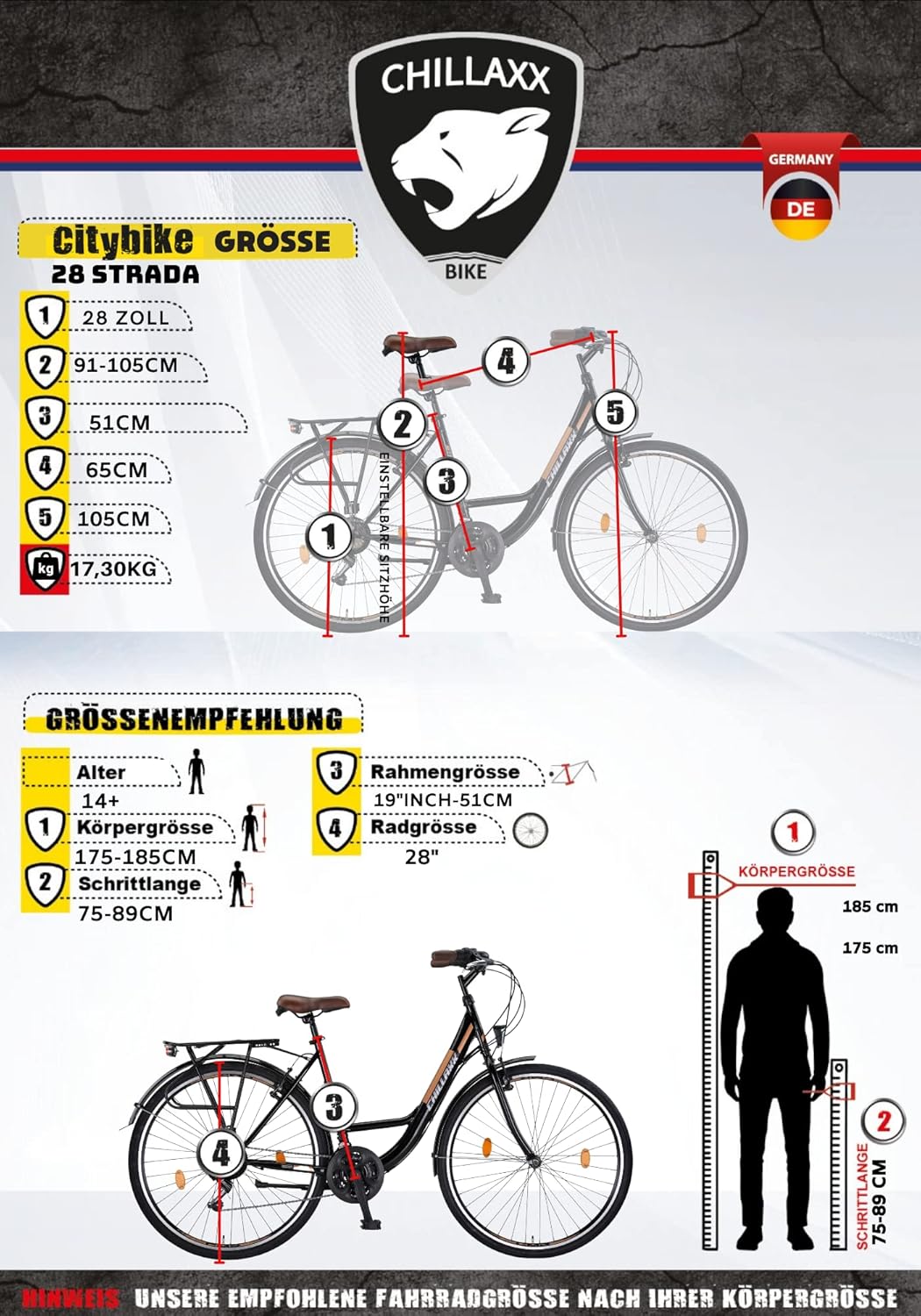 Chillaxx Bike Strada Premium City Bike de 26 et 28" – Vélo pour filles, garçons, hommes et femmes – Dérailleur 21 vitesses – Vélo de ville hollandais