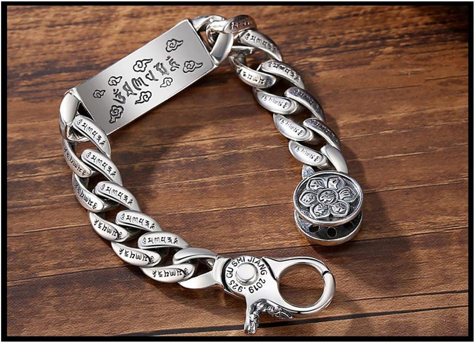 ZEDARO Bracelet jonc en Argent Sterling 925 pour Homme, Bijoux à la Mode rétro Simple à Six caractères Mantra Dominateur, Bijoux Souvenir Cadeau Unisexe.
