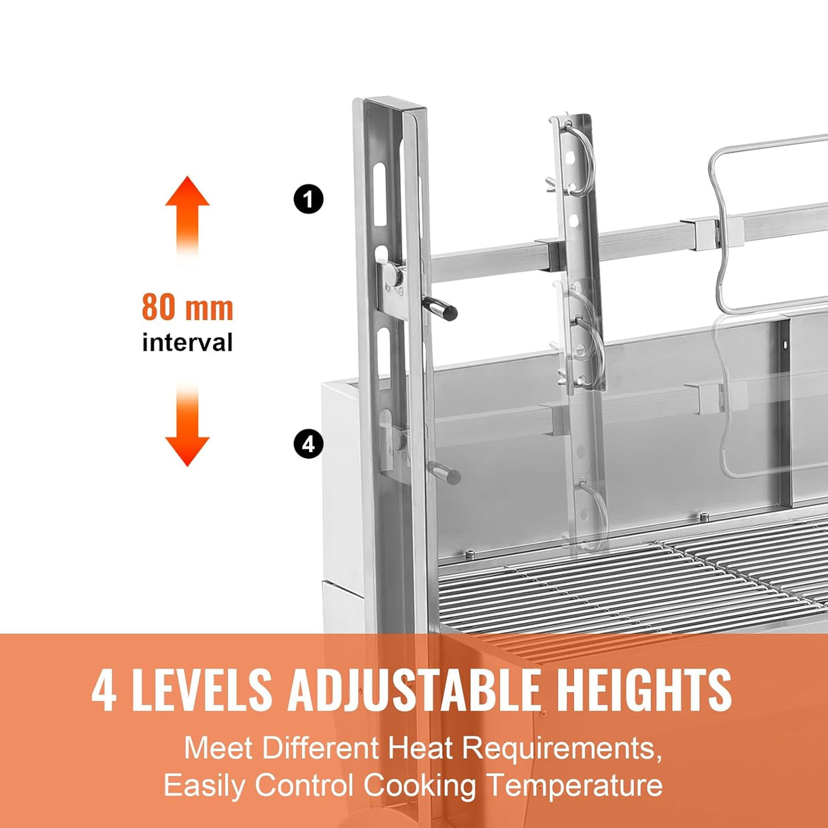 VEVOR Barbecue à Charbon avec Tournebroche Électrique 52 W Charge 90 kg, Rôtissoire Barbecue 118,5 cm, en Inox, avec Pare-Brise et Roues Verrouillables, pour Rôtir Agneau Porcelet Poulet Camping
