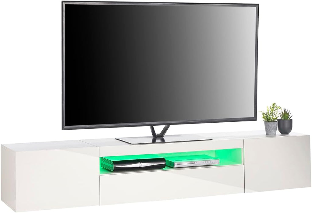 MMT DAIQ2000 Meuble TV pour TV 4K 65/70/75/80" avec lumières LED 200 cm de Large Blanc