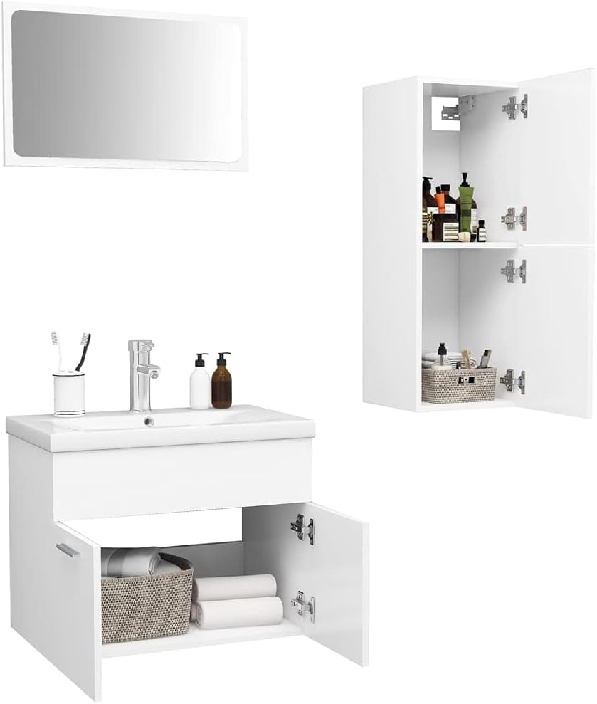 Lauuoeriau Ensemble de meubles de salle de bain en bois blanc pour maison et jardin