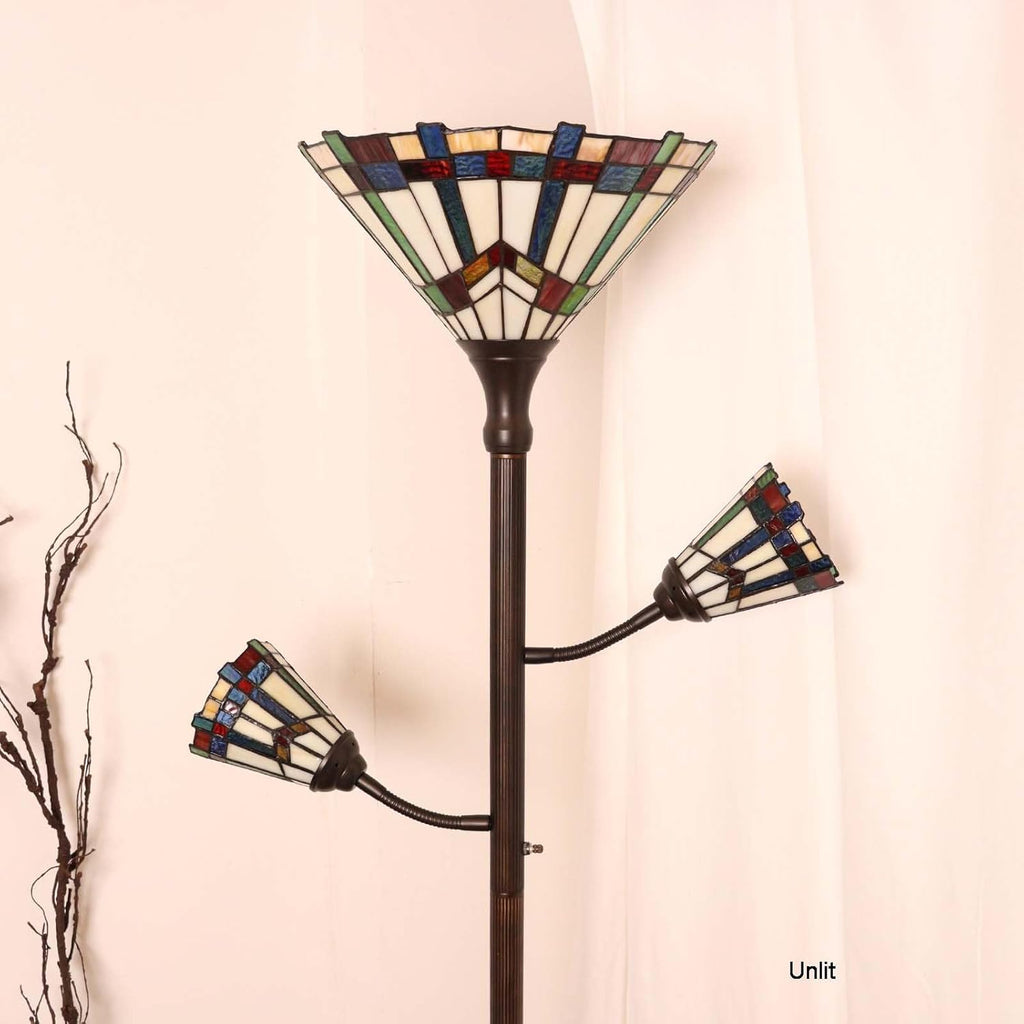 Bieye Lampadaire torche style Tiffany à 3 lumières avec lampes de lecture réglables pour salon, 178 cm de hauteur Blanc, Mission