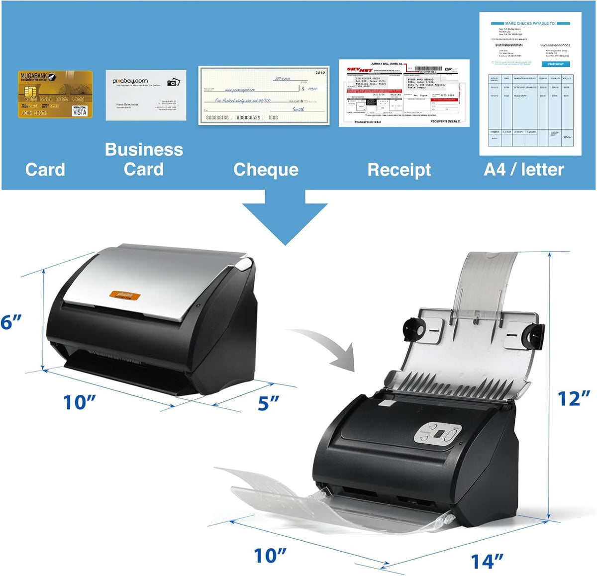 Plustek Smartoffice PS186 - Scanner de Documents de Bureau (numérisation Recto-Verso, DIN-A4, 600 dpi), pour Windows