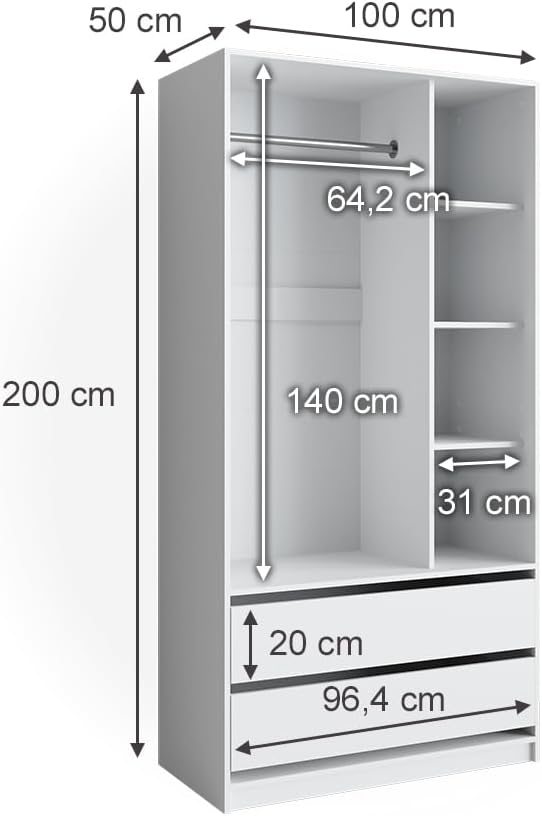 Vicco Armoire pour Enfants Elmo, Blanc, 100 x 200 cm avec 2 tiroirs