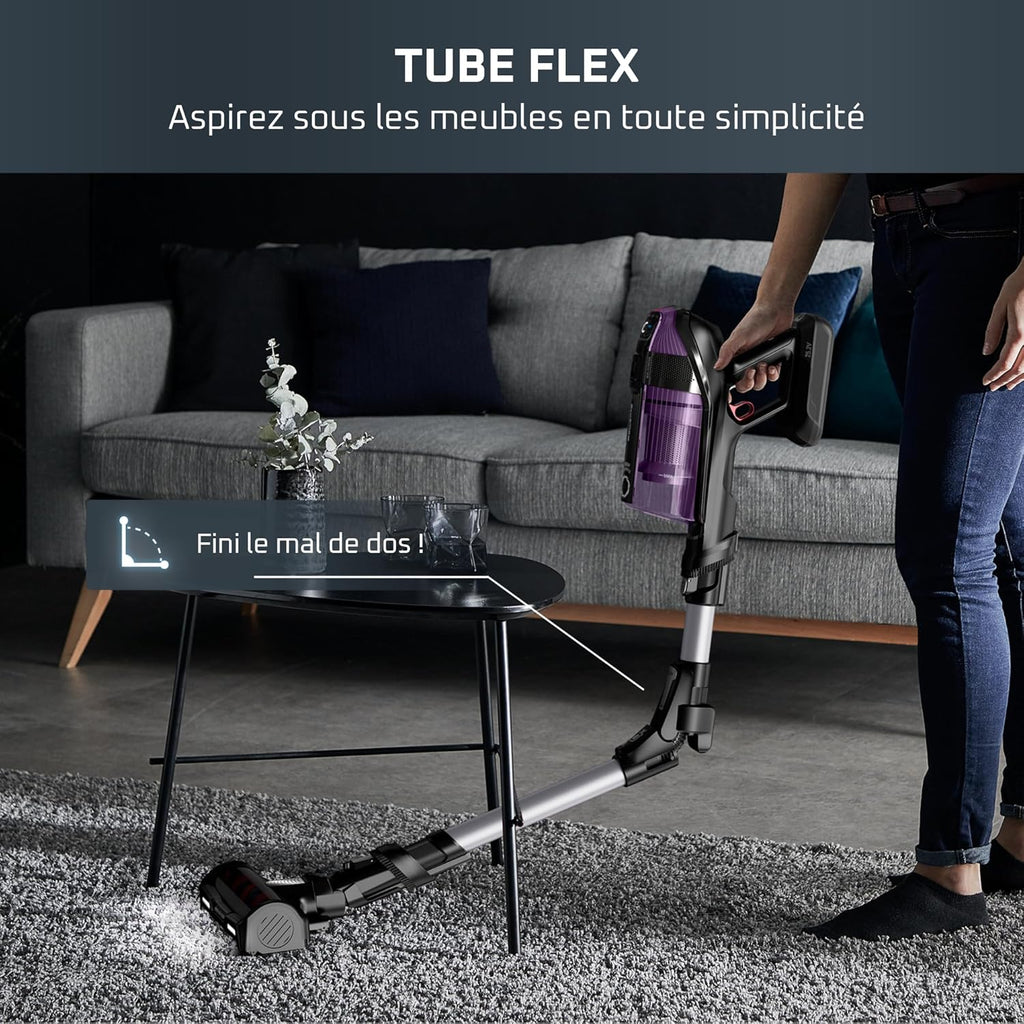 Rowenta X-Force Flex 12.60 Allergie Aspirateur Balai sans Fil, Filtration Anti-Allergènes, Puissant 150AW, Autonomie 45min, Station d'accueil RH98A0WO, Violet et Aluminium