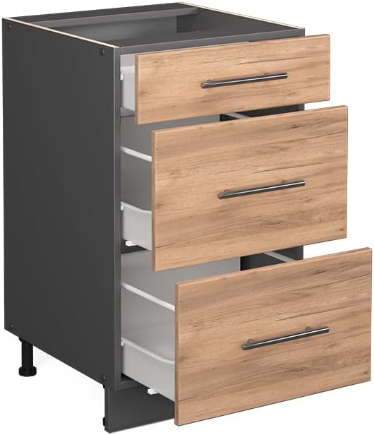 Vicco Meuble Cuisine Fame-Line, Chêne de Force doré/Anthracite, 50 cm sans Plan de Travail