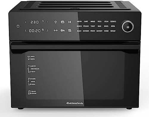Melchioni Family | Heißluftfritteuse mit 30 Liter Kapazität BENEDETTA, Digitales Display, Dual Cook Funktion, Air Fryer mit 18 Programmen, 30-230°C, Timer 12h, Schwarz, Noire