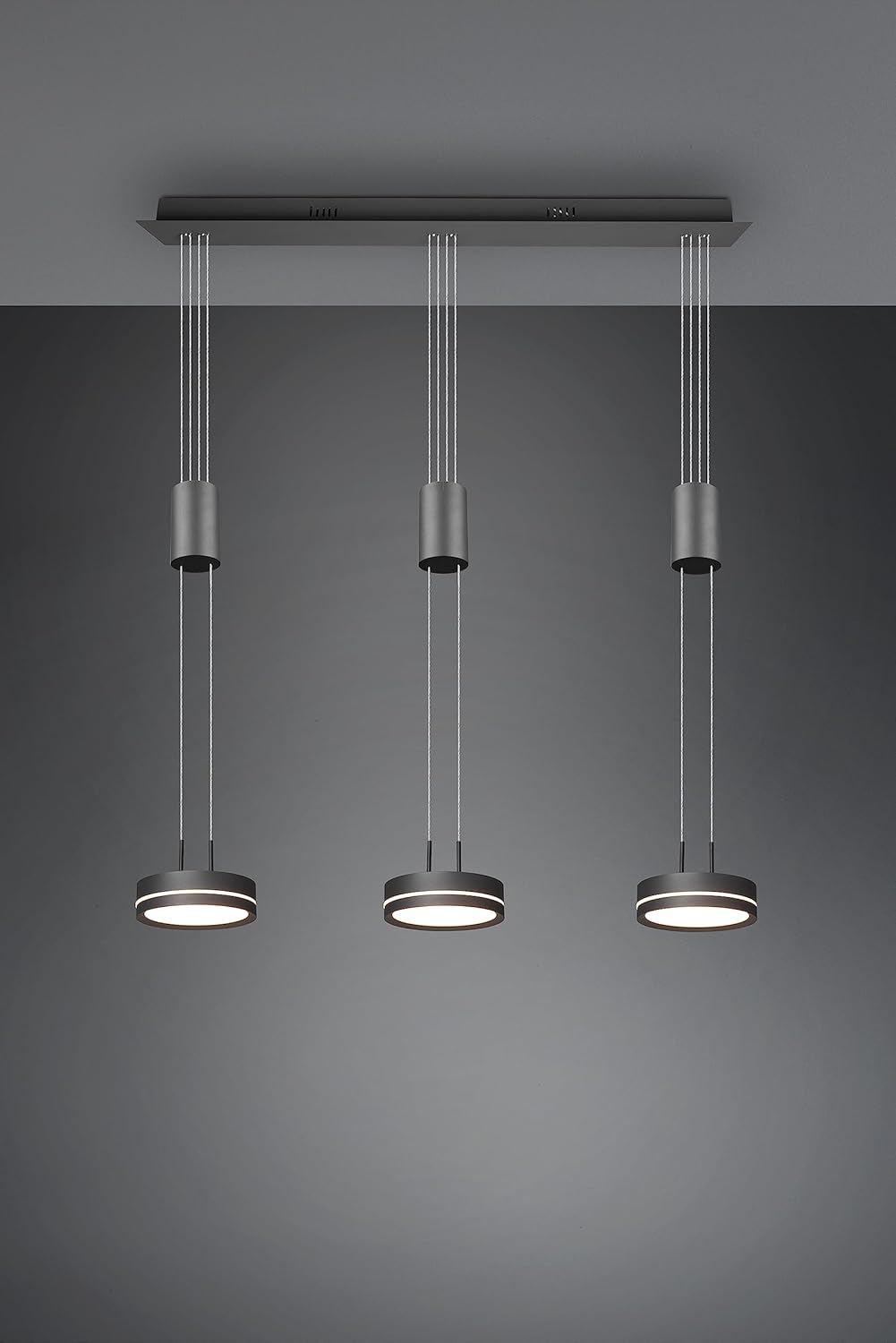TRIO, Suspension, Franklin incl. 3 x LED,SMD,9,0 Watt,3000K,1050 Lm. Aluminium, Antracite, Corps: Aluminium, Antracite L:85,0cm, L:14,0cm, H:150,0cm