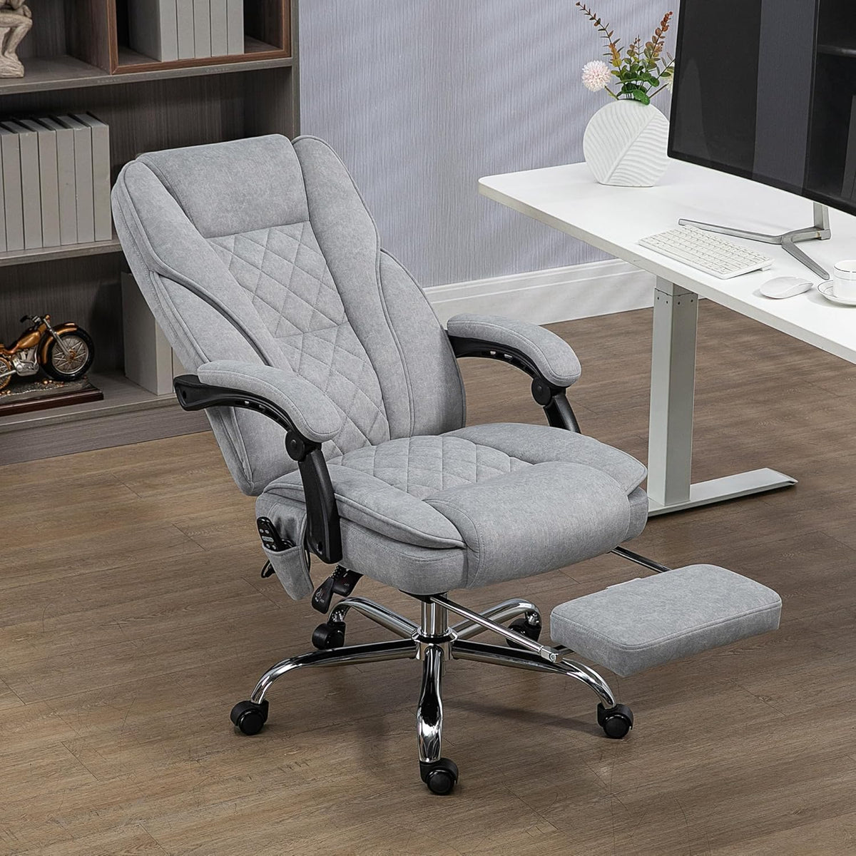 Vinsetto Fauteuil de Bureau massant et Chauffant Chaise de Bureau Chaise Ergonomique avec Hauteur réglable Dossier inclinable télécommande Filaire Repose-Pieds rétractable et pivotant 360° Gris