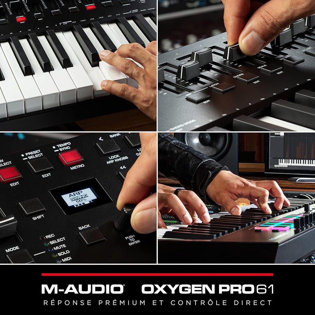 M-AUDIO Oxygen Pro 61 – Clavier maître USB-MIDI 61 touches avec pads, potentiomètres, boutons et faders assignables MIDI et pack de logiciels inclus