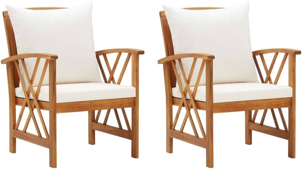 vidaXL 2X Bois d'Acacia Massif Chaises de Jardin avec Coussins Fauteuils de Patio Fauteuils de Jardin Chaises de Terrasse Extérieur Arrière-Cour