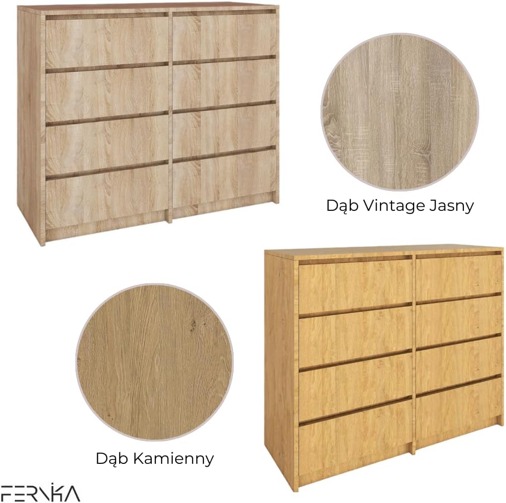 BDW - Commode 8 Tiroirs 120 cm - Meuble de Rangement - Commode Chambre Bébé, Enfant, Adulte, Salon - Construction Solide - 120x100x43 cm - Cachemire
