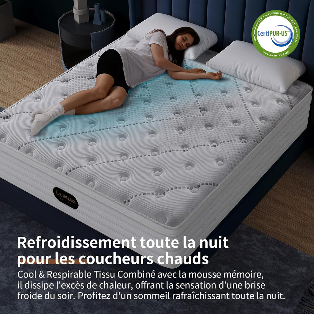 Queblox Matelas 160x200cm,Hauteur 28cm,Matelas en boîte,7-Zone Pocket Sprung Mattress,Fermeté Moyenne,Isolation des mouvements,Certifié Oeko-TEX​