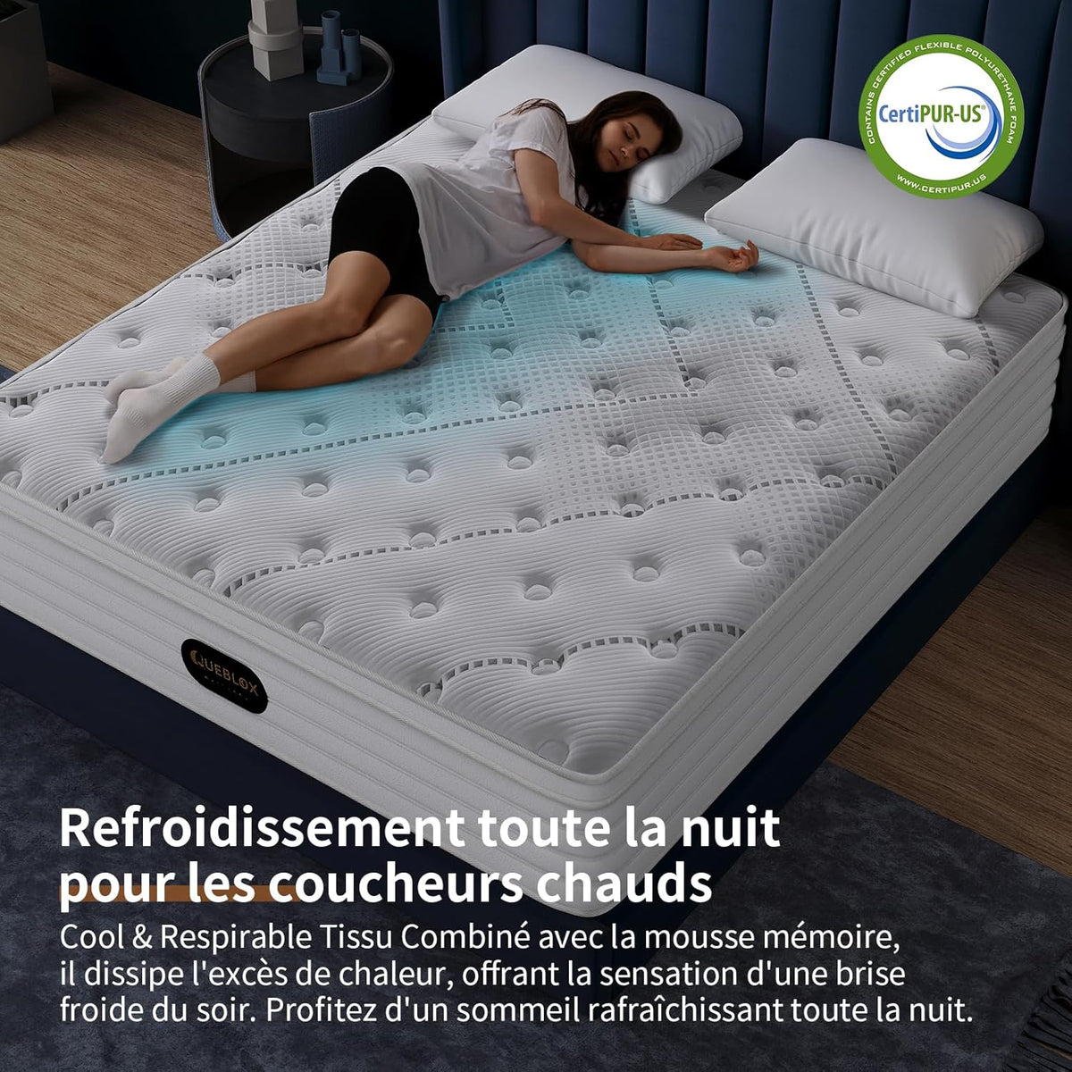 Queblox Matelas 160x200cm,Hauteur 28cm,Matelas en boîte,7-Zone Pocket Sprung Mattress,Fermeté Moyenne,Isolation des mouvements,Certifié Oeko-TEX​