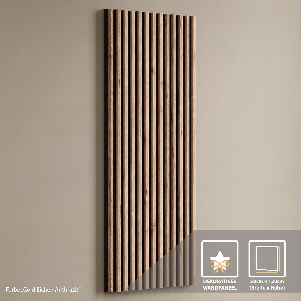 Planetmöbel Lot de 2 vestiaires de couloir 100 cm Chêne doré Anthracite Panneau mural 50 cm Chêne doré/anthracite Miroir 50 cm