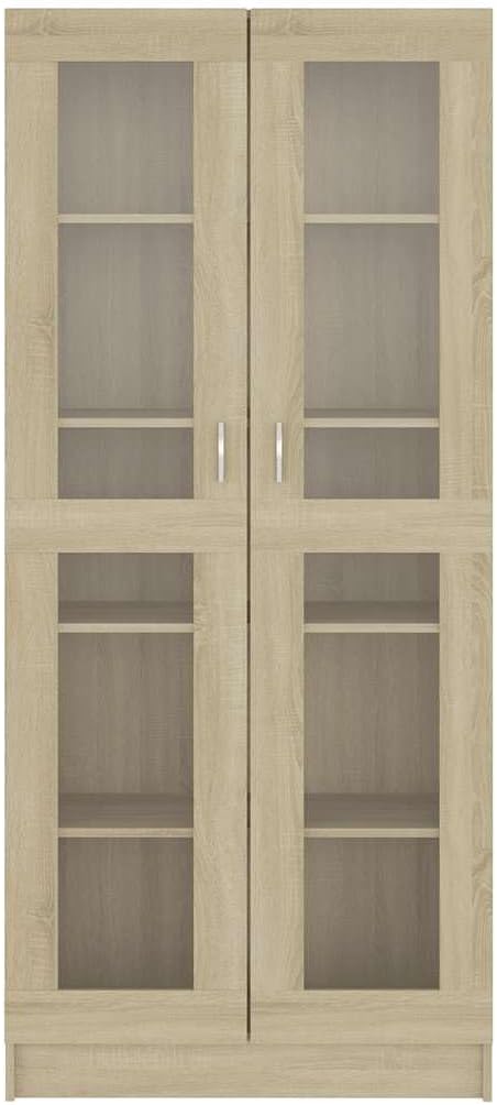 vidaXL Armoire Vitrine, Meuble de Rangement avec Compartiment, Étagère de Salon Salle de Séjour Chambre Intérieur, Chêne Sonoma Bois d'Ingénierie