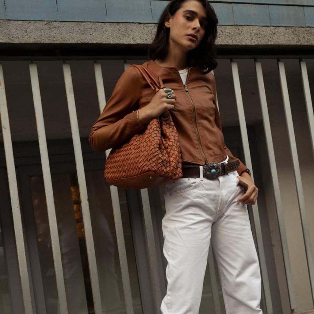 BARONE Sac en cuir tressé pour femme – Sac de voyage en cuir véritable – Sac à main fabriqué en Italie Siena Small