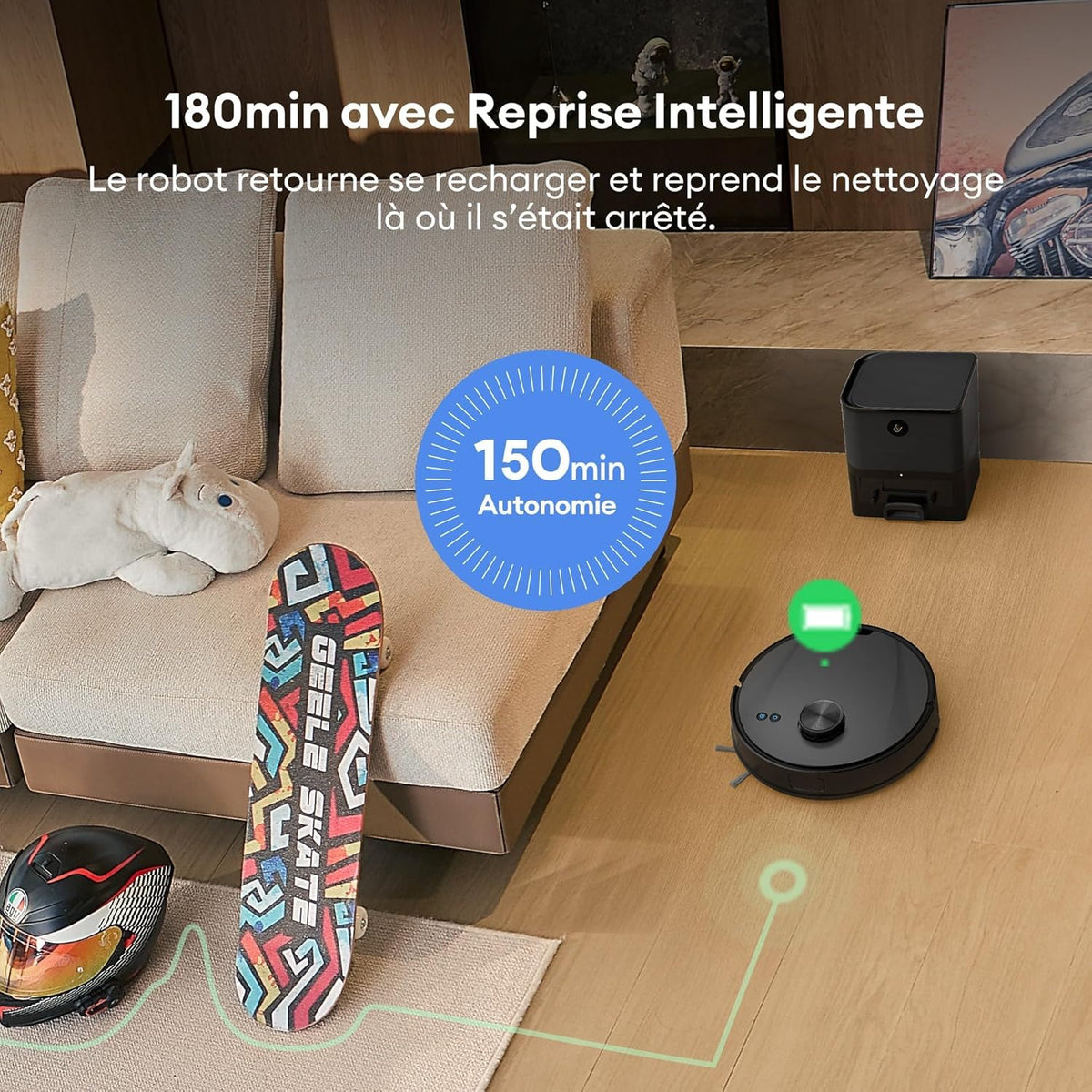 Ultenic D10 - Aspirateur Robot 5000Pa - Robot Aspirateur 150min d‘Autonomie - Connecté Alexa/APP/IFTTT - Ultra Mince Silencieux