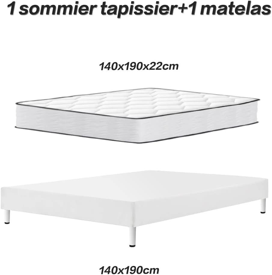 IZTOSS Lit 140x190 avec Sommier Tapissier et Matelas Mémoire de Forme 22cm (L-CD-7)