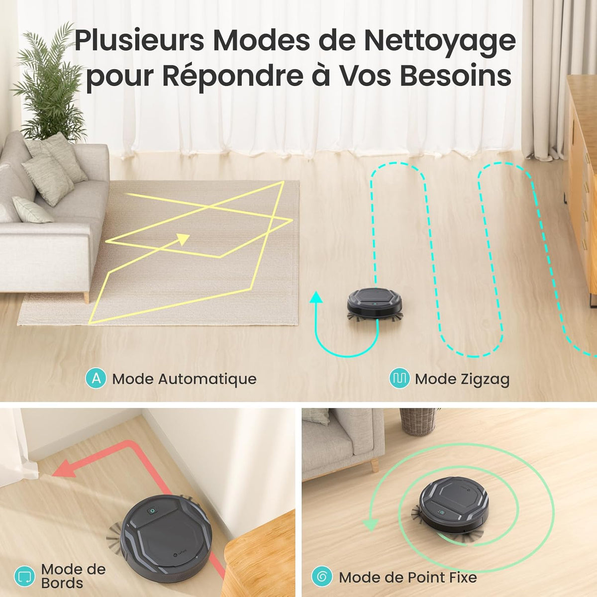 Lefant Aspirateur Robot, Mince Silencieux Connecté WiFi-Bluetooth-Alexa-App, 6 Modes de Nettoyage, Auto-Charge, 120min d'Autonomie, Idéal pour Poils d'animaux Sols Tapis, M210P Girs