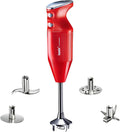 bamix Set mixeur plongeant M350 MAXX avec couteau multifonction, viande et légumes, fouet, batteur en inox, 300 W, 2 vitesses, Fabriqué en Suisse, Rouge/chrome