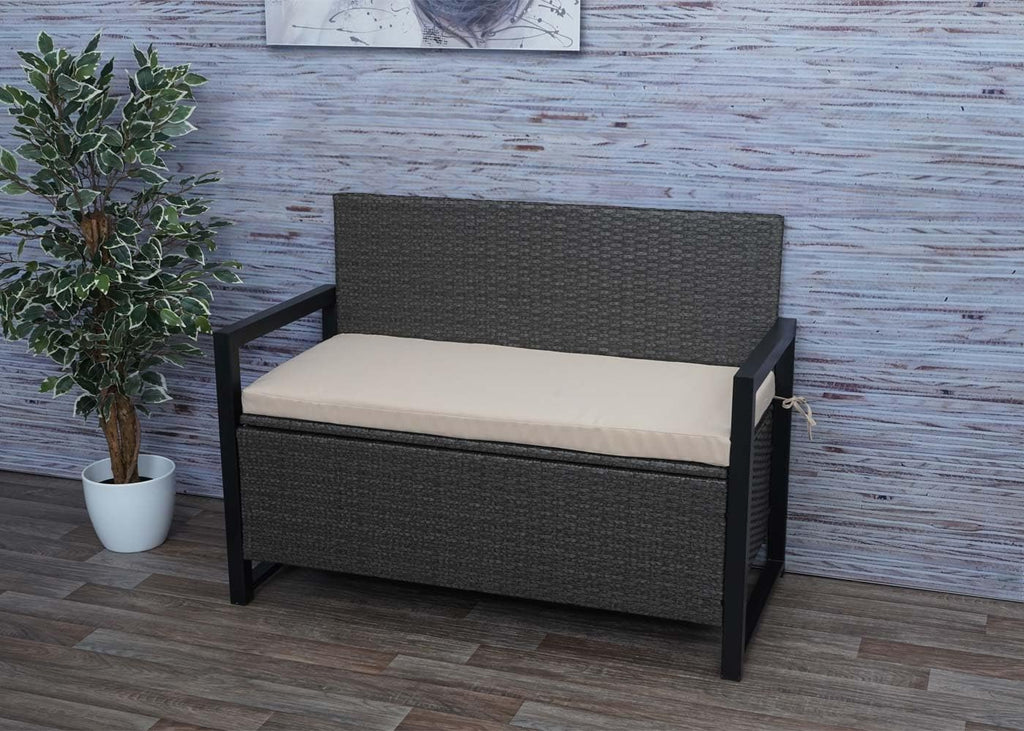 Décoshop26 Banc de Jardin 2 Places en polyrotin Gris Coffre de Rangement Coussin d'assise Beige 04 0004170