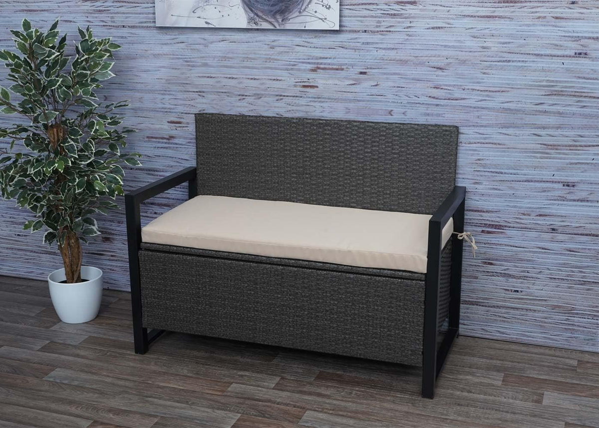 Décoshop26 Banc de Jardin 2 Places en polyrotin Gris Coffre de Rangement Coussin d'assise Beige 04 0004170