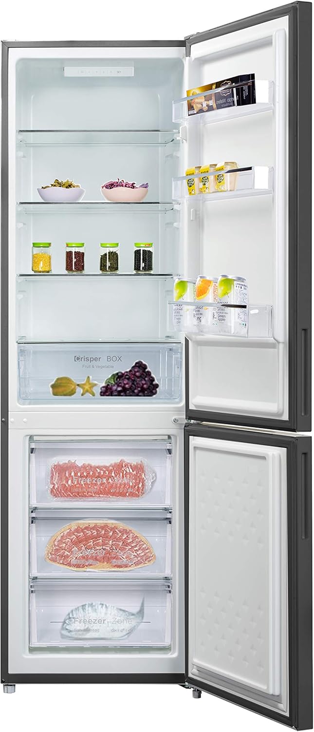 CHIQ Réfrigérateur congélateur bas FBM260L 262L (187+75), Low frost, Acier inoxydable, Portes réversibles, 39 db, 12 ans de garantie sur le compresseur